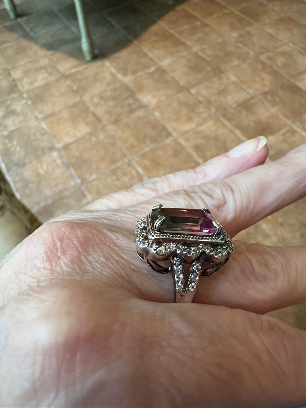 Sterling Silver Cocktail Ring with Pink and Green Watermelon Tourmaline
